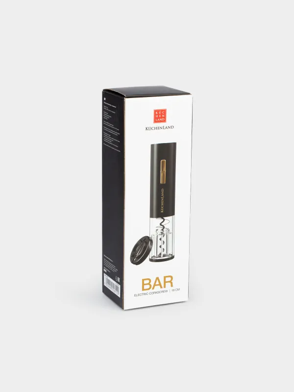 Electric corkscrew, 19 cm, with foil cutter, plastic, LED B, Black, Bar, image-8