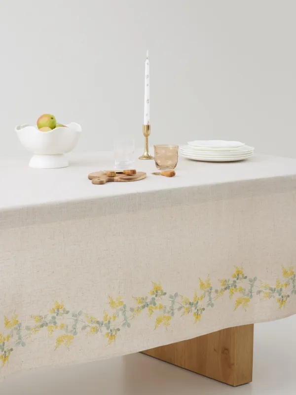 Tablecloth, 160x160 cm, polyester / linen, beige, Mimosa, Mimosa flowers, image-5