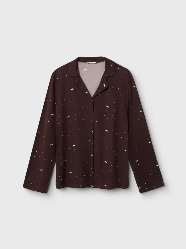 Women's shirt, homewear, size S, with long sleeves, polyester, black, Stars, Daisy, image-5