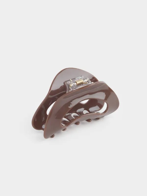 Hair clip, 9 cm, plastic / metal, brown, mother of pearl, Crab, Glam, image-1