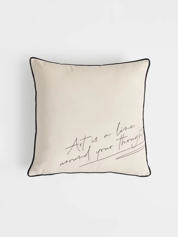 Decorative pillow, 45x45 cm, velvet, milky, Art is a line around your thoughts, Scroll, image-0