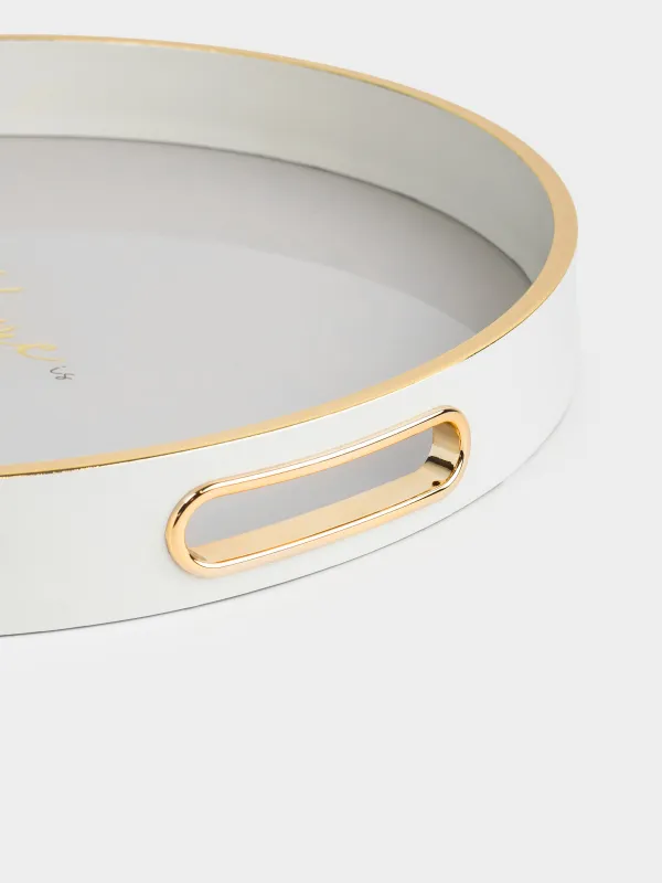 Tray, 36 cm, plastic / glass, round, milky gold, Home, Fardella, image-2