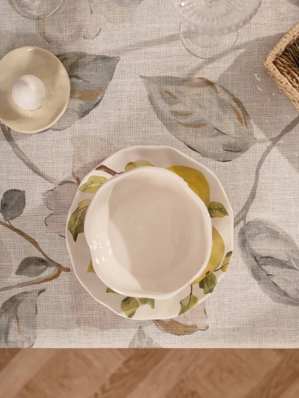 Tablecloth, 160x160 cm, polyester / linen, milk yellow, Flowers, Flowery flax, image-4