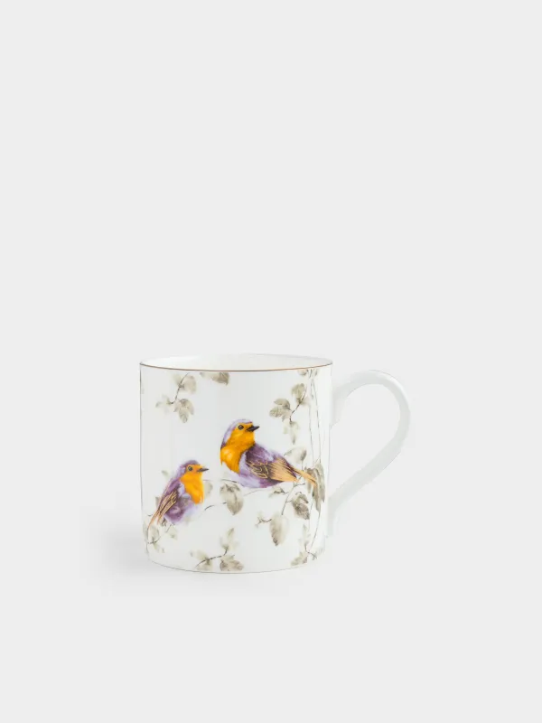 Mug, 380 ml, porcelain F, with golden edging, Painted fairywren, Paradise bird, image-0