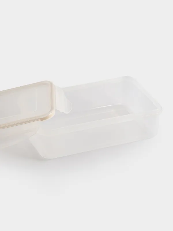 Container, 800 ml, with clips, plastic / silicone, rectangular, beige, Roomy clip, image-2