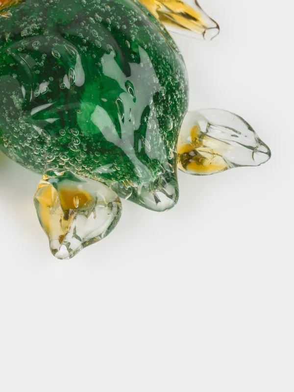 Statuette, 12 cm, glass, green-amber, Turtle, Vitreous, image-5