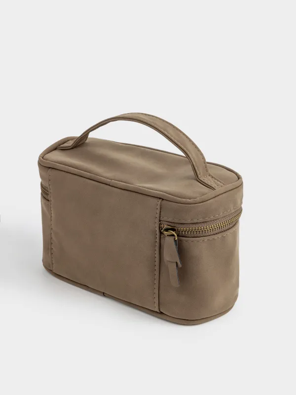 Cosmetic bag, 20x12 cm, with handle, polyurethane, dark brown, Krast, image-2