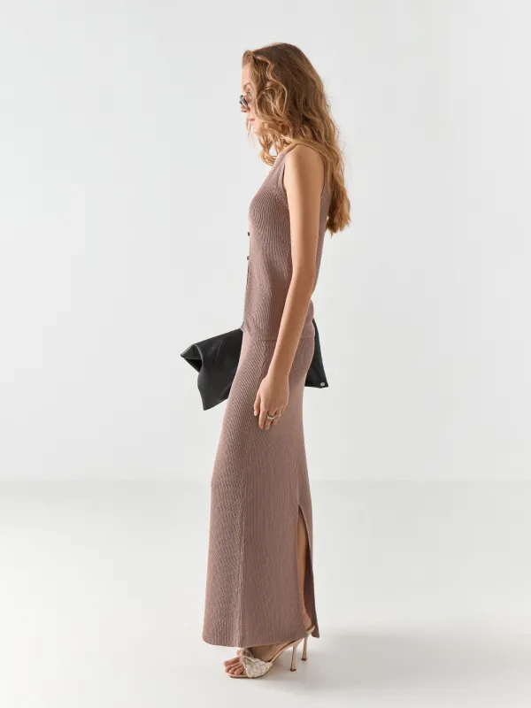 Women's skirt, maxi, size XS, split, cotton / nylon, sand, Catherine, image-4