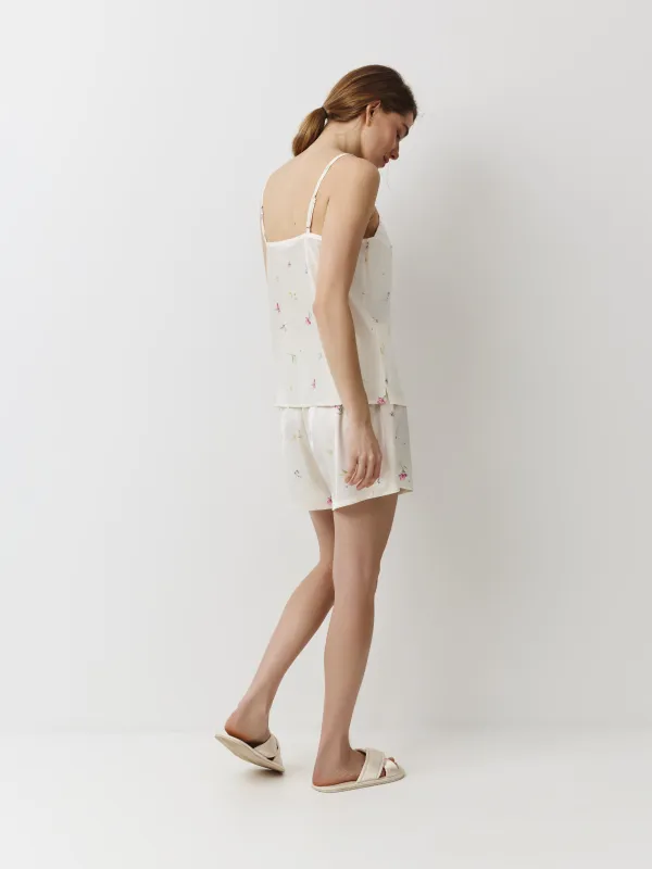 Women's top, homewear, size L, straps, polyester, milky, Flowers, Sevilla, image-2