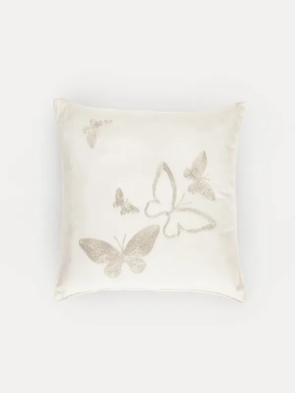 Decorative pillow, 45x45 cm, corduroy / beads, milky, Butterflies, Bugs, image-0