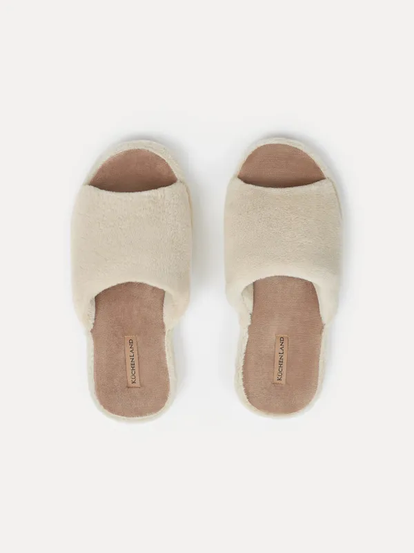 Women's slippers, homewear, size 36-37, faux fur/velour, beige-brown, Faux, image-1