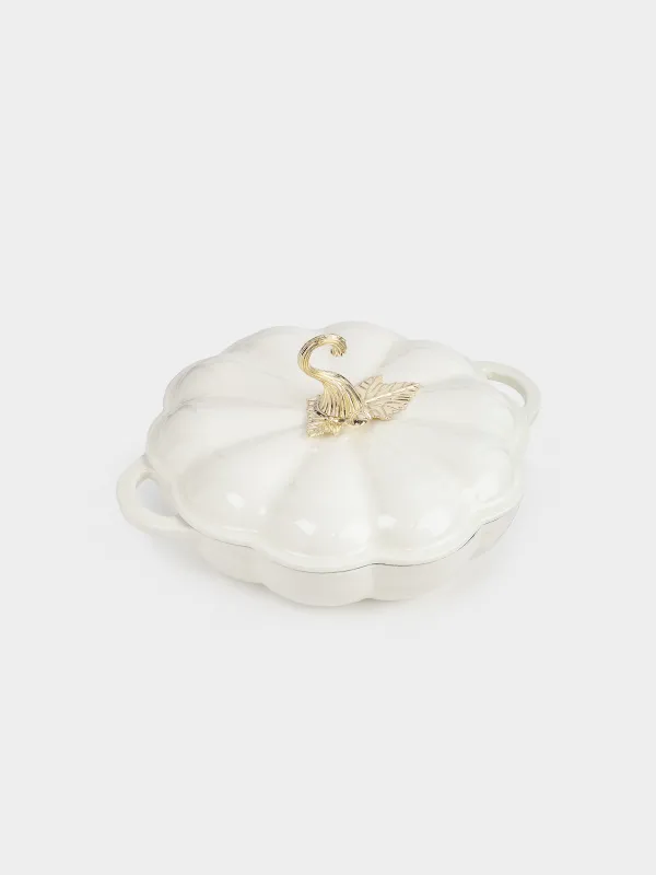 Saucepan, 26 cm, 2.3 l, with lid, cast iron, milky, Pumpkin, Gourd, image-1