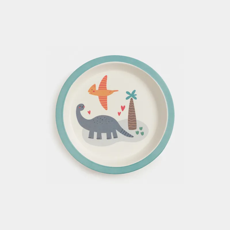 Snack plate, children's, 21 cm, bamboo, blue, Dinosaurs, Dino