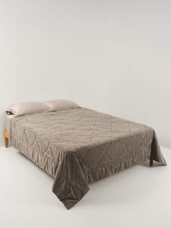 Bedspread, 220x240 cm, quilted velvet/microfiber, sand, Stripes, Stitch velvet, image-1