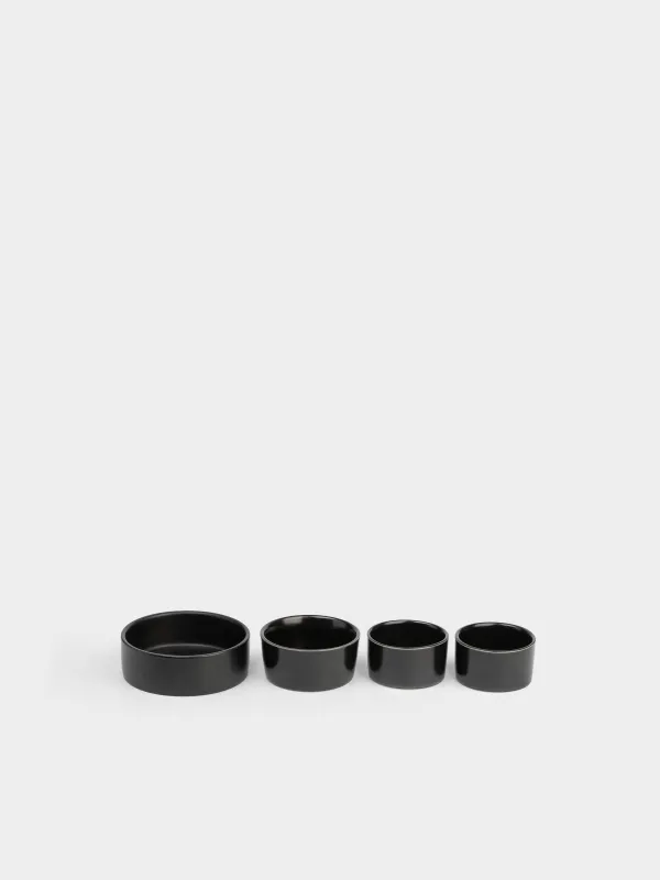 Snack set, 4 pcs, on a stand, ceramic / wood, black, Round bowls, Loft, image-4