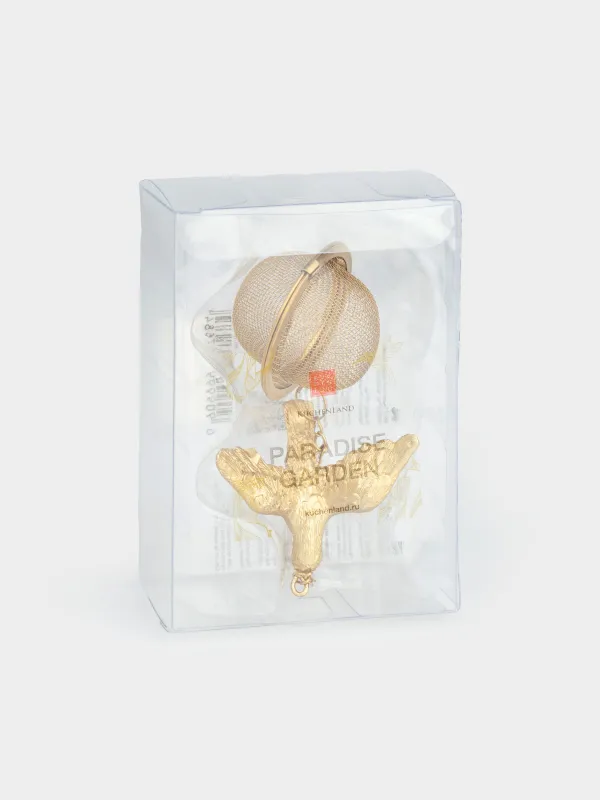 Tea strainer, 5 cm, polyresin / metal, golden, Hummingbird, Paradise garden, image-5
