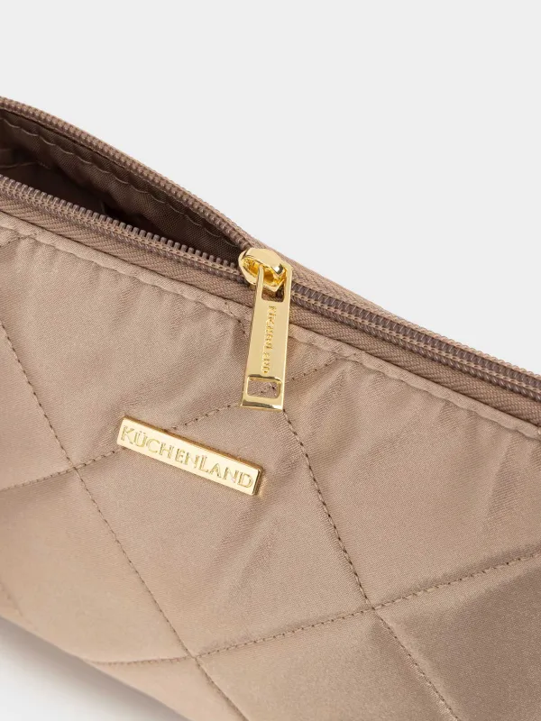 Makeup bag, 26x13 cm, quilted, satin, milky, Quilted silk, image-3