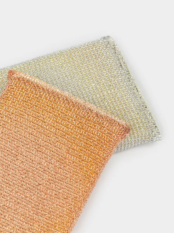 Sponge for washing dishes, 12x8 cm, 2 pcs, dacron / foam rubber, gold/silver, Clean, image-3