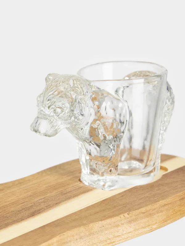 Drinking glass, 40 ml, 2 pcs, on a stand, glass/wood, Bear, Noble tree, image-2