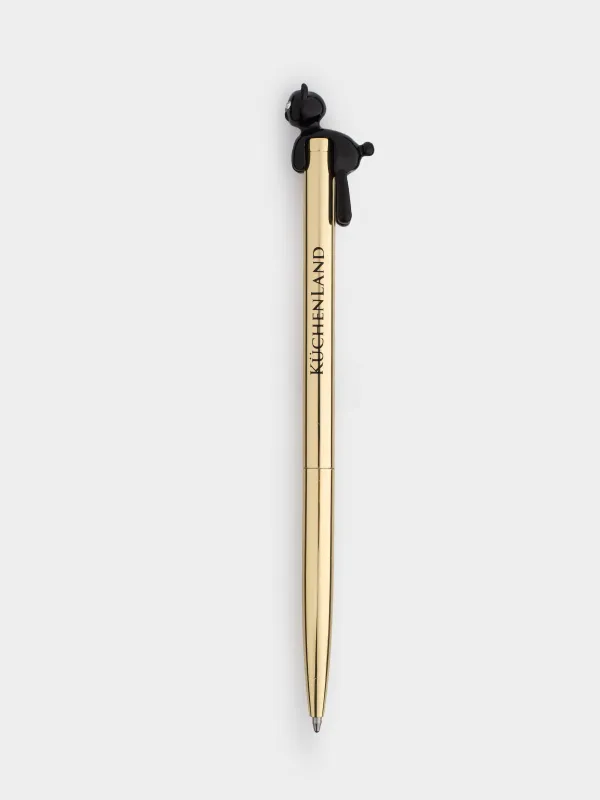 Ballpoint pen, 14 cm, with a figure, metal, gold, Black cat, Draw figure, image-0