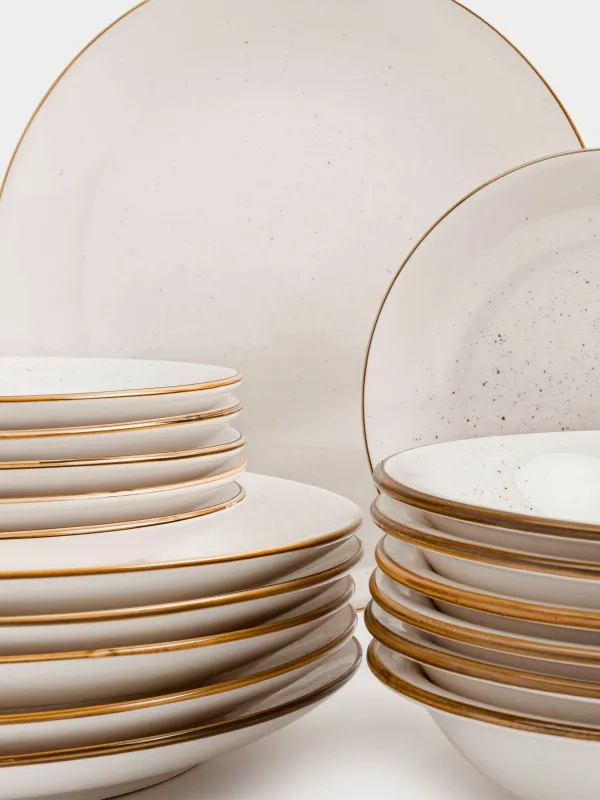 Dining set, 6 persons, 18 items, ceramic, milk, speckled, Roxas, image-1