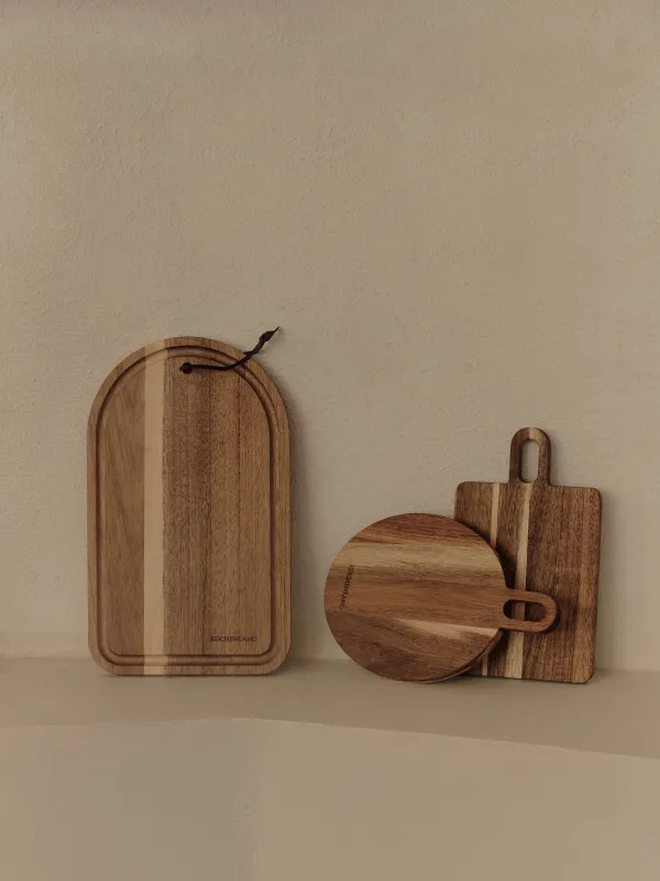 Cutting board set, 2 items, on a stand, wood / steel, rectangular / round, Noble tree , image-10