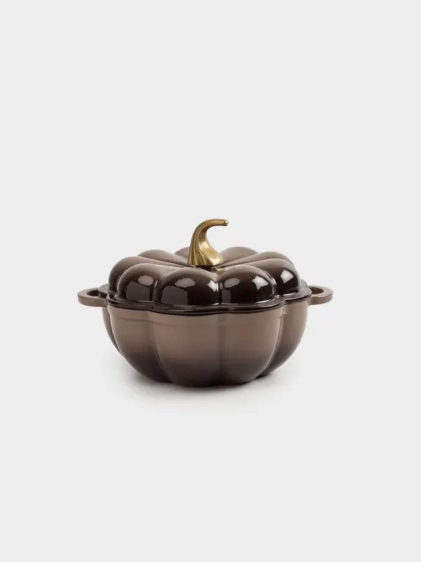 Pot, 20 cm, 1.7 l, with lid, cast iron, Brown, Pumpkin, Gourd, image-0