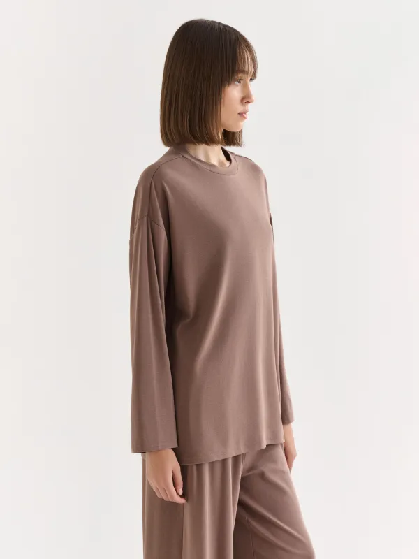 Women's long sleeve, homewear, size L, cotton / viscose/spandex, beige melange, Wiana, image-2