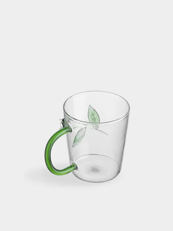 Mug, 380 ml, glass B, Green handle, Flowers, Bloome, image-1