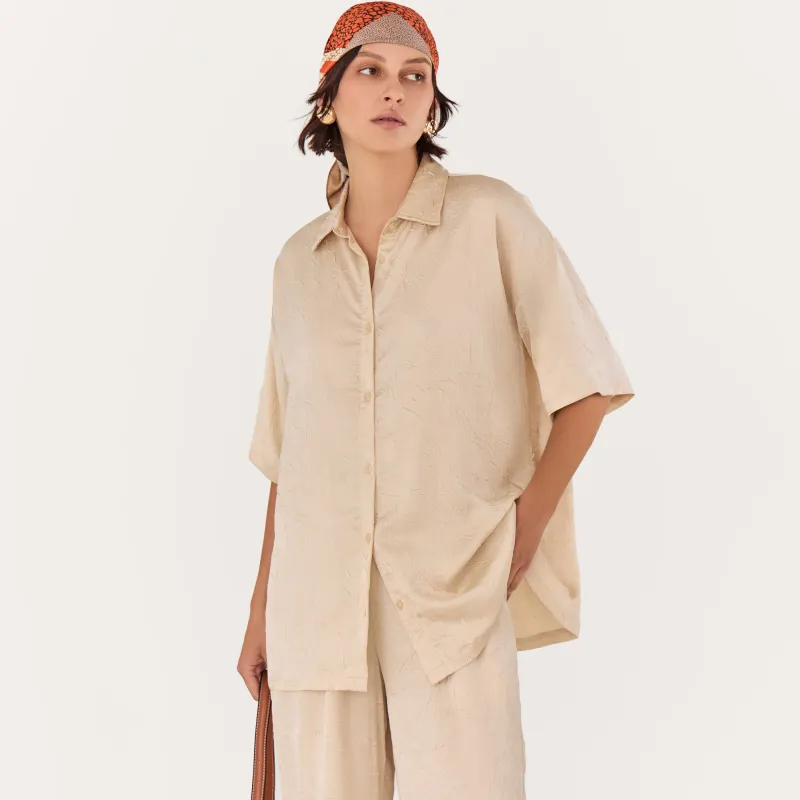 Women's shirt, size L, with short sleeves, polyester, gold, Rosalinda