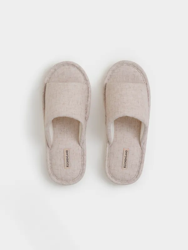 Women's slippers, homewear, size 36-37, polyester/linen, beige, Lino, image-1