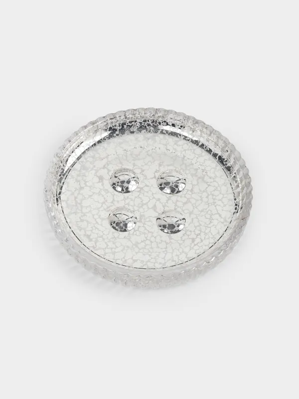 Soap dish, 11 cm, glass, round, golden, Patina rib, image-2