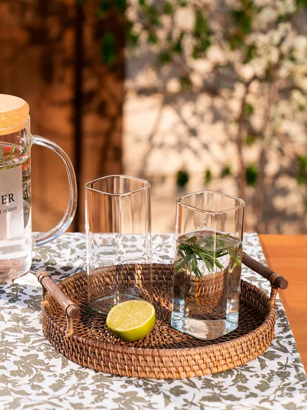 Tray, 24 cm, wicker, with handles, rattan / wood, round, Eco home, image-6