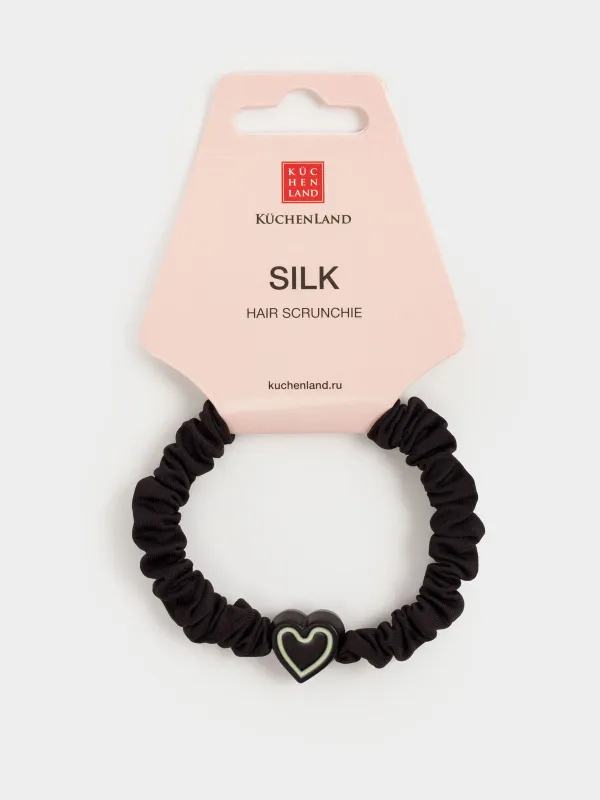 Elastic band for hair, 5 cm, satin/plastic, black, Heart, Silk, image-2