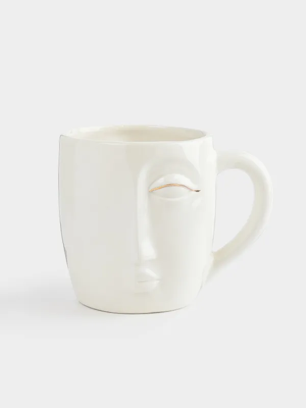 Mug, 450 ml, ceramic, white and gold, Face, Face, image-0