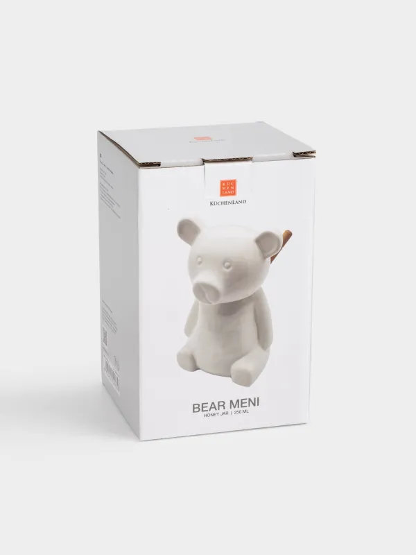 Honey jar, 250 ml, with spoon, Porcelain P / bamboo, Bear, Speckled black, image-4