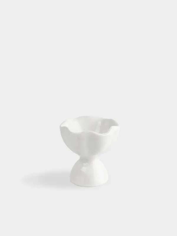 Egg stand, 6 cm, ceramic, milky, Wavy edge, Crumple, image-1