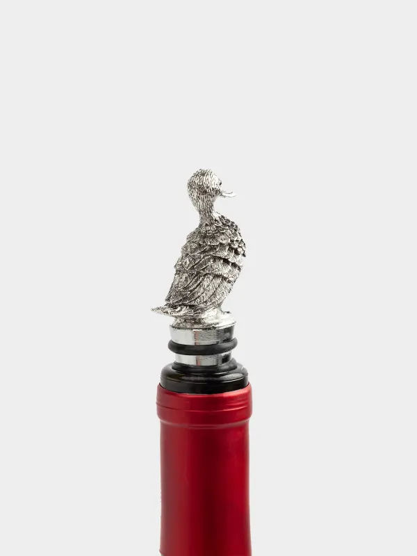 Beverage bottle stopper, 11 cm, metal, silver, Duck, Harmony, image-4