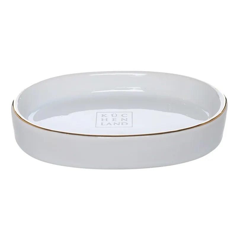 Soap dish, 11. 5x8. 5 cm, ceramic, oval, white-gold, Freya